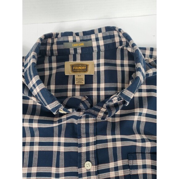 FOUNDRY  CHECKERED‎ PLAID LONG SLEEVE BUTTON Down MENS SHIRT XLT Blue Red - Picture 5 of 9